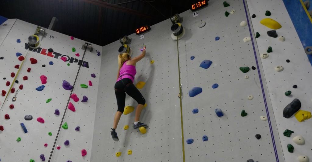 Raymi on the speed climb wall in under 18 seconds